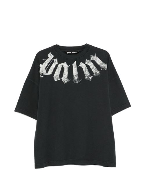 T-shirt Palm Angels da uomo nera con maxi logo bianco curvo sul davanti PALM ANGELS | PAMAA003JR0011003